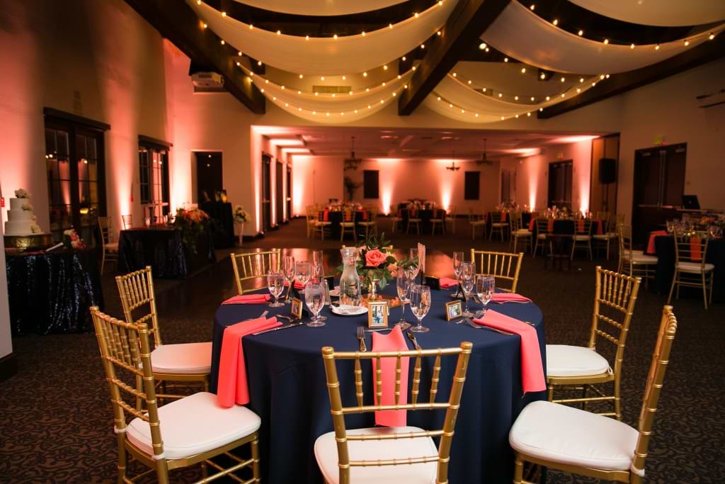 navy and pink wedding table decor