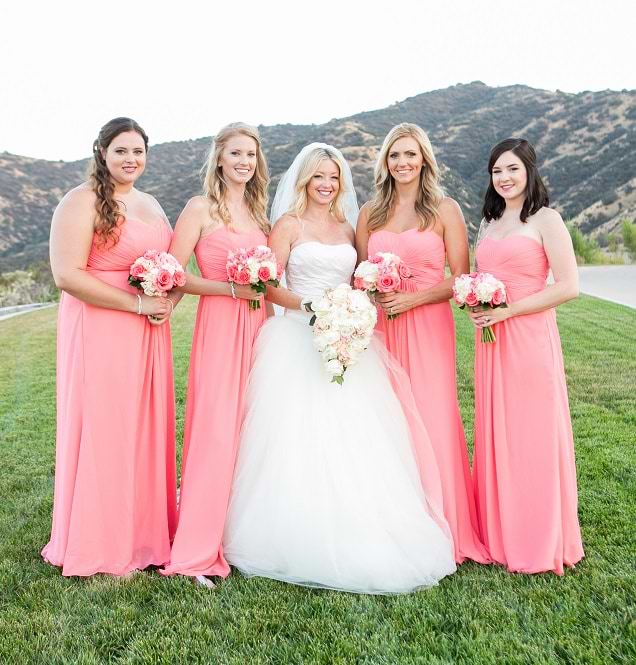 bridesmaids in bright pink