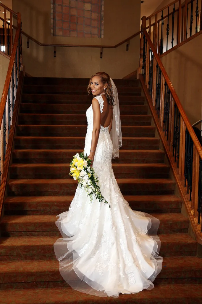 palm valley wedding bride gorgeous bridal gown train