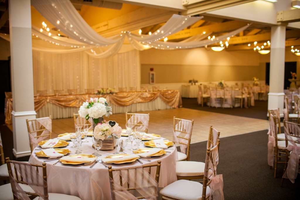 blush and gold wedding reception space at Wedgewood Weddings
