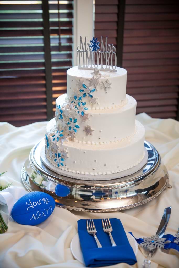 winter wedding cake blue and silver at Wedgewood Weddings