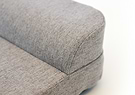 Close up of bolstered headrest on Bolstr dog bed with white background
