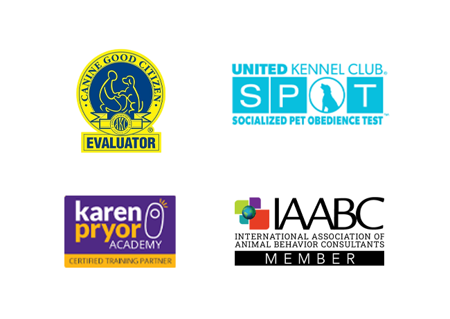  Logos from Canine Good Citizen, United Kennel Club, Karen Pryor Academy, and AABC 