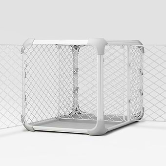  A white dog crate 