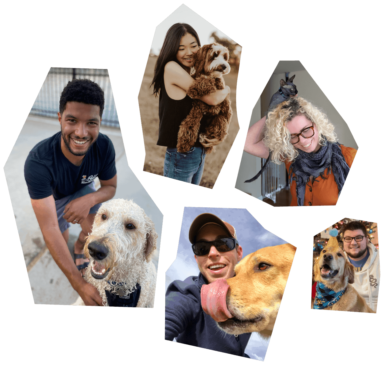 CareerPageEmployeeImage 09 optimized Five collage photos of 5 owners together with their dogs.