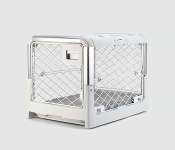  An Ash Revol Dog Crate pictured diagonally from the front on an offwhite background 