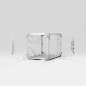 Evolv Small Angle DoorOpen front view of Evolv dog crate with the front and side doors open on white background