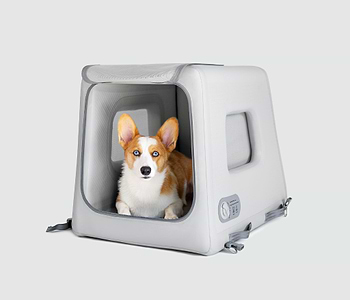  A small dog in an Enventur Travel Kennel 