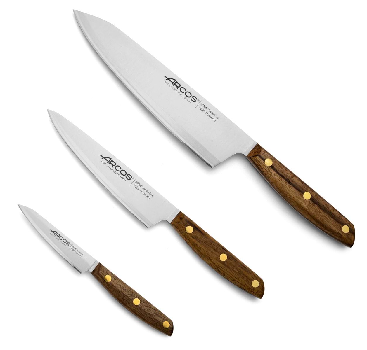 ARCOS Serie Nordika – Juego de 3 cuchillos de queso – NITRO de acero  inoxidable – Mango de madera Ovengkol 100% natural FSC – Embalaje 100% –  Yaxa Colombia