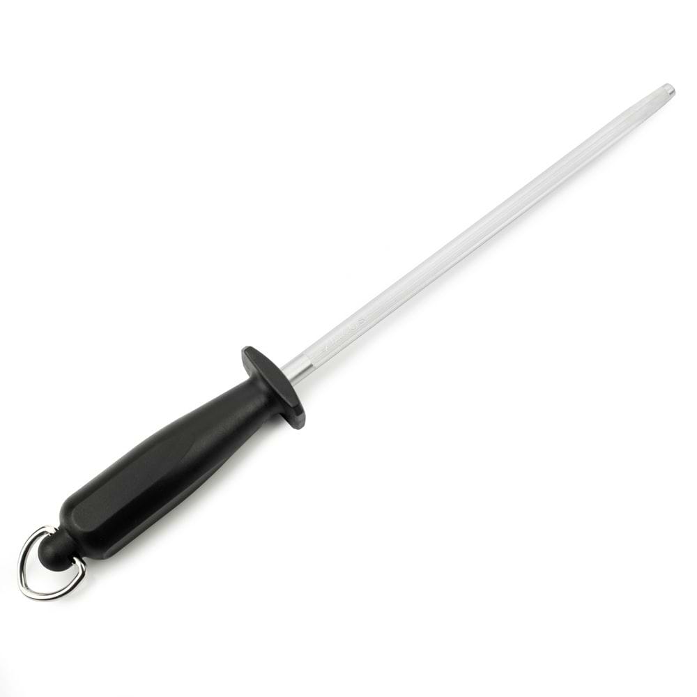 Restaurantware 7.8 x 2 inch Knife Sharpener, 1 Heavy-Duty Knife Sharpening Tool - Manual Tabletop Design, Diamond Edge, Black Stainless Steel