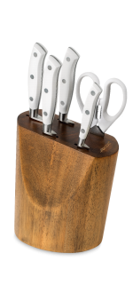 4 pcs. Riviera Blanc Series Knives Set + Scissors + Wood Block 