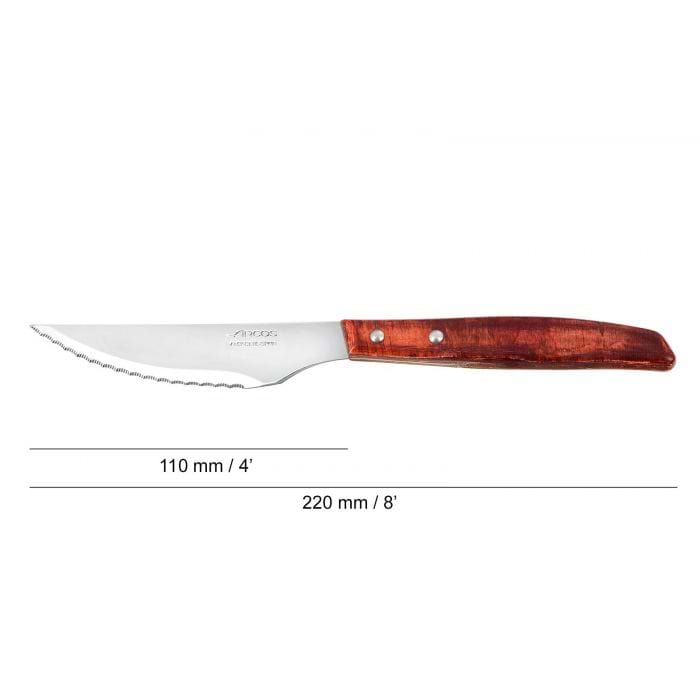 Coffret de 6 couteaux à steak/pizza Arcos lame dentelée 11cm manche en bois  de hêtre compressé