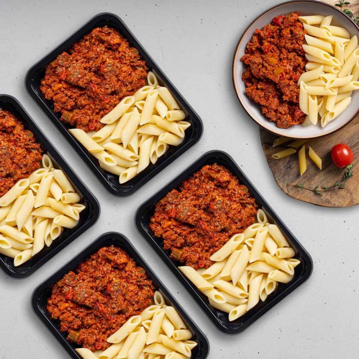 High Protein Spiermassa 4 maaltijden Pasta Beef – Paprika Bolognese | PRAZ 
