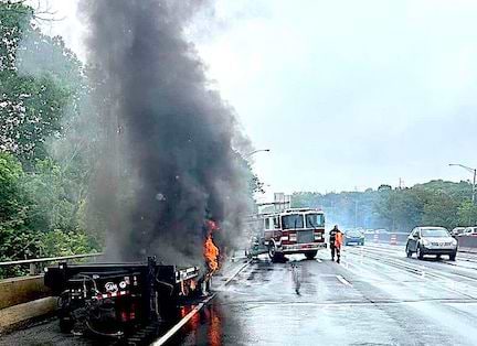 Truck fire: Rubber hits the road … and catches fire