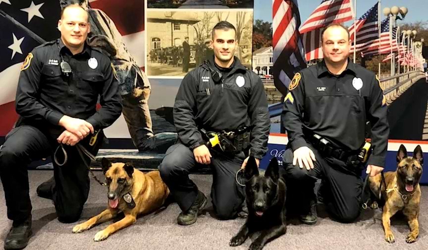 Westport Police Department’s K9 Unit, from left, Cpl. Jim Loomer with Brute, Cpl. Dave Scinto with Atlas and Cpl. Kevin Smith with Onyx.