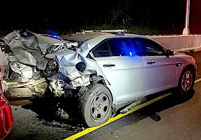 Patrol car hit at accident scene on I-95 in Westport