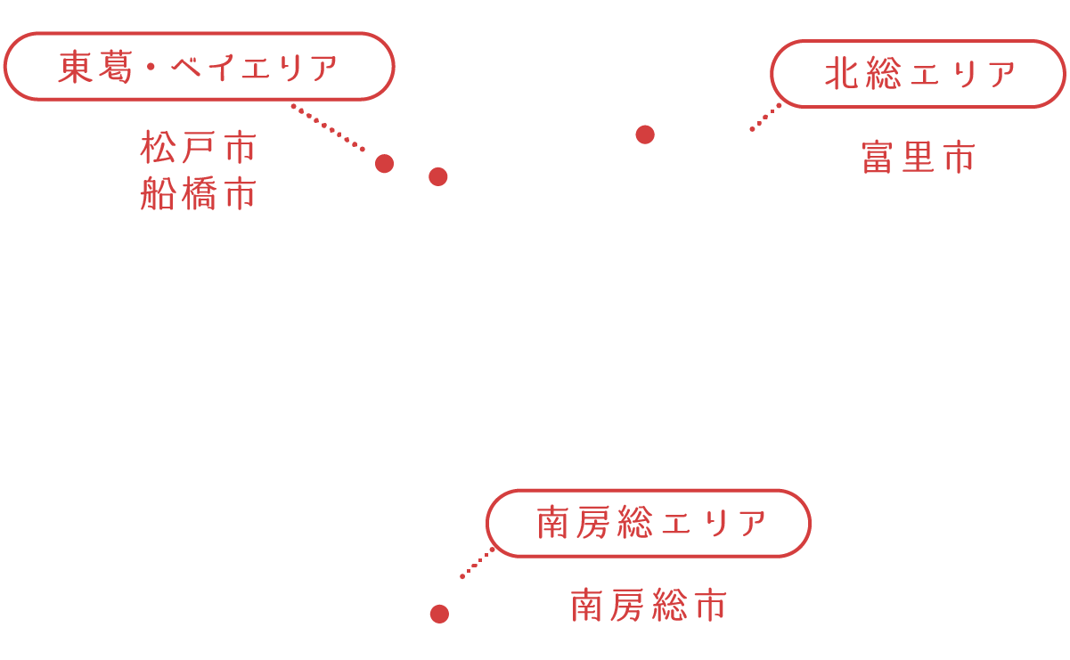 千葉県の地図、東葛・ベイエリア、北総エリア、南房総エリア