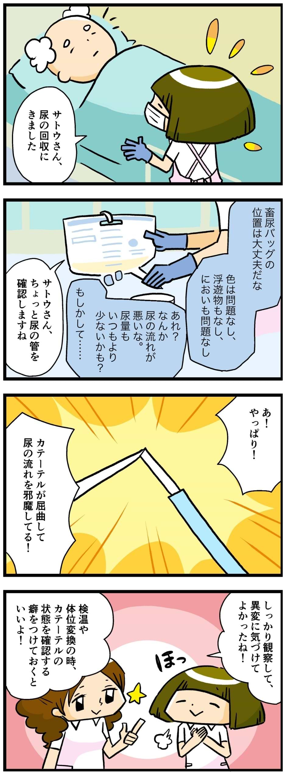 膀胱留置カテーテルの観察項目とケアのポイントの漫画