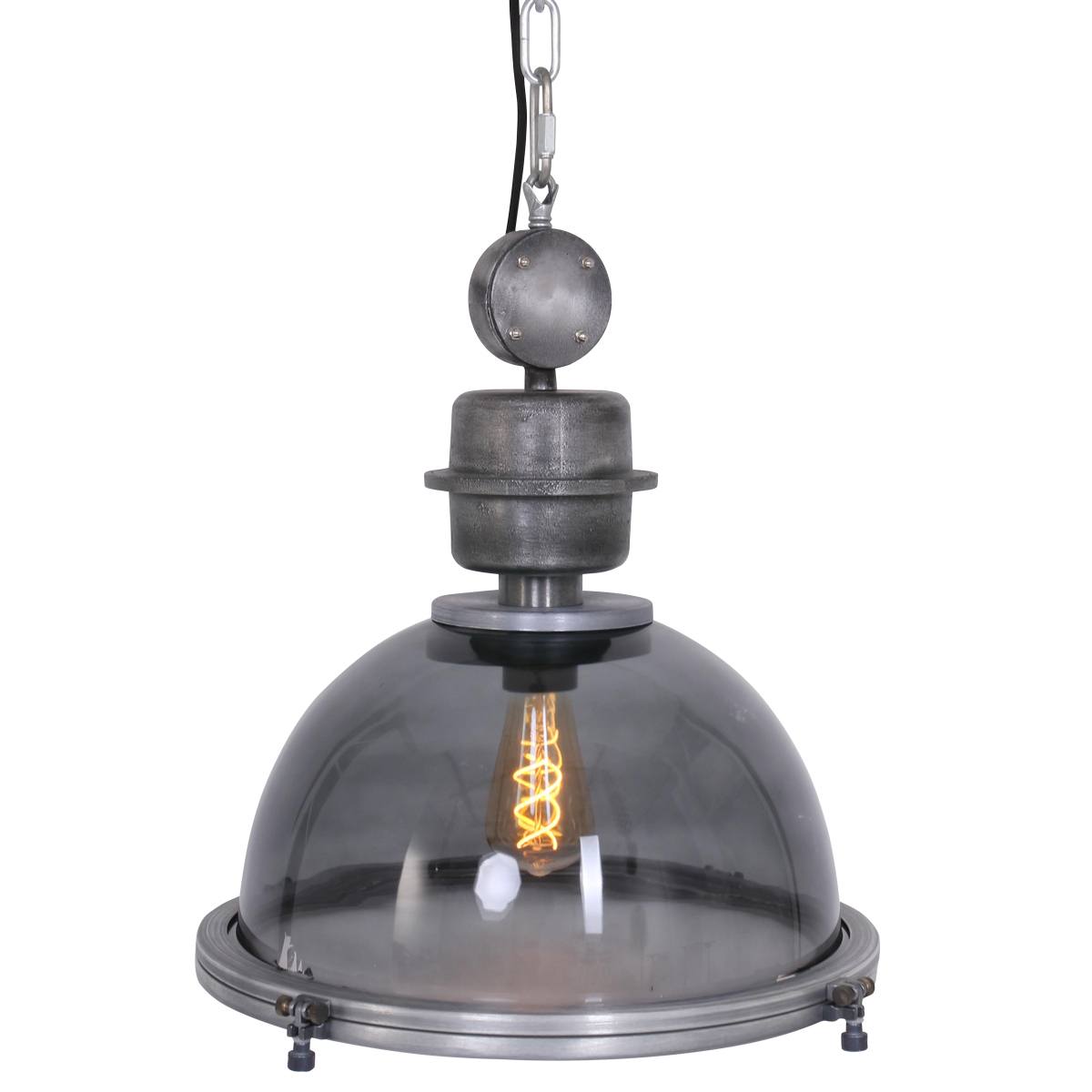 Industriele hanglamp 1-lichts E27 grey glass STEINHAUER - 1452GR - Industrielamp - Industrie Hanglamp - Steinhauer - Bikke l- Industrieel - Landelijk- Grijs  - Glas Metaal