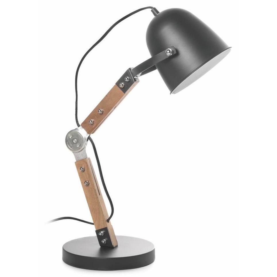 Strak long uitrusting Tafellamp, industrieel, zwart/hout 1-lichts "Cooper" 58cm, ART DELIGHT -  TLCOOPERZW - Webo Verlichting