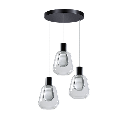 Hanglamp Gary zwart 3-lichts heldere glazen ETH