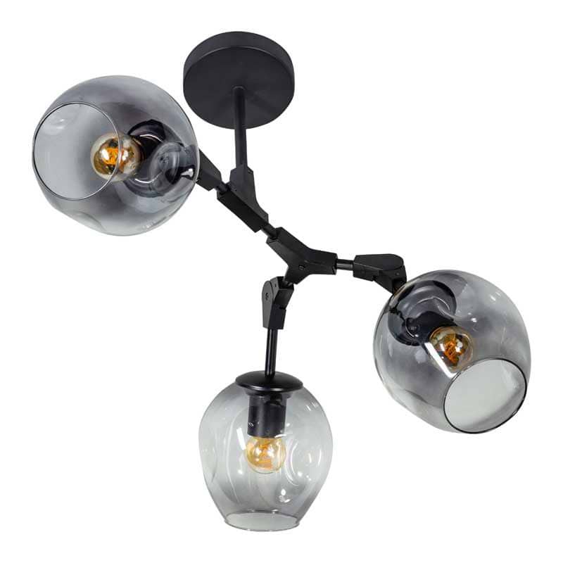 Plafondlamp, armatuur zwart glas smoke, modern, 3-lichts, Lime, ETH - 05-PL2278-30 - Verlichting