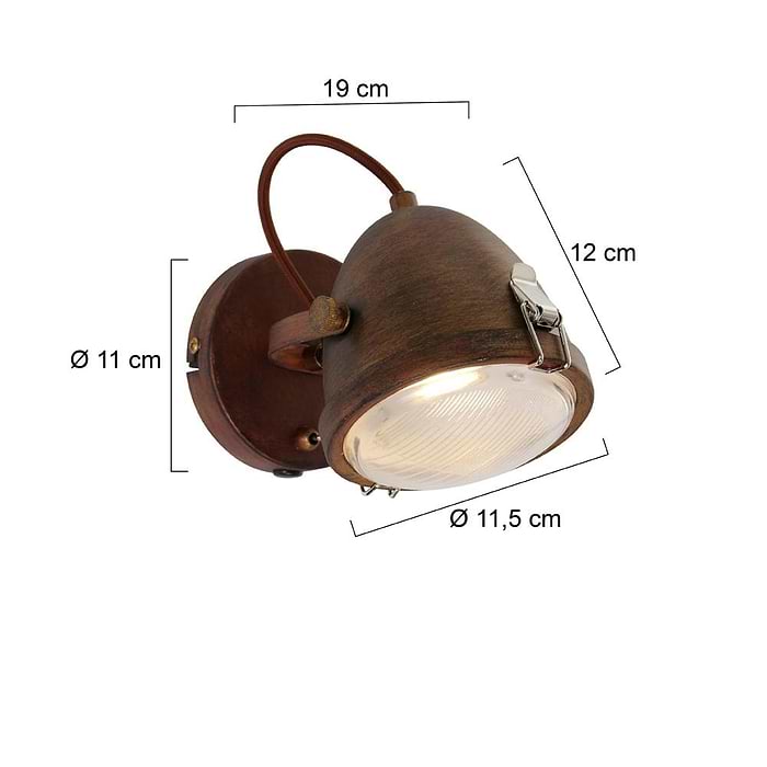 industriële wandlamp Paco - roest bruin - bedlamp - plafond spot - 1-lichts spot MEXLITE - 1311GR - industrielamp - industriële wandlamp - plafondlamp - landelijk - industrieel - Mexlite