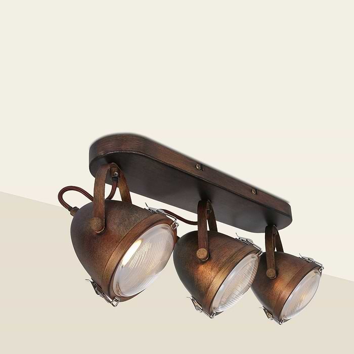 Industriële plafondlamp 3-lichts spot - bruin gevlekt - roestbruin - Paco - MEXLITE - 1314B - industrie lamp - industriële plafondlamp - landelijk - industrieel - Mexlite