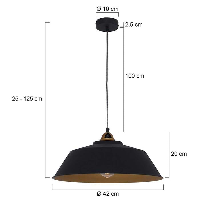 Hanglamp 1-lichts metaal MEXLITE - 1318ZW - hanglamp- industrieel- Mexlite