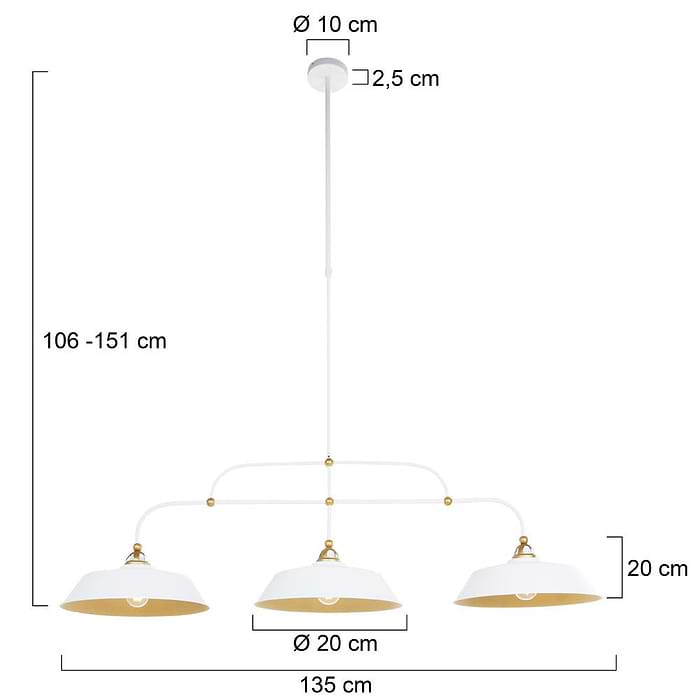 Hanglamp 3-lichts metaal MEXLITE STEINHAUER - 1319W - Hanglamp- Mexlite- Mexlite- Trendy- Wit  -