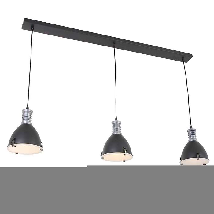 industriële hanglamp 3-lichts antique STEINHAUER - 1332ZW - Industrie lamp - industrie hanglamp- Steinhauer- Storm- Industrieel - Stoer- Zwart  Zwart armatuur met stalen elementen- Metaal Aluminium