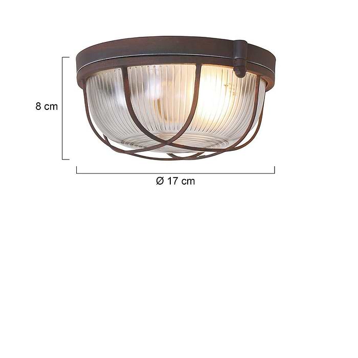 Industriële plafondlamp - industriële wandlamp- 1-lichts rond klein MEXLITE - 1342B - industriële plafondlamp - industriële wandlamp - industrielamp - Mexlite- Industrieel - Landelijk- Bruin  - Metaal Glas