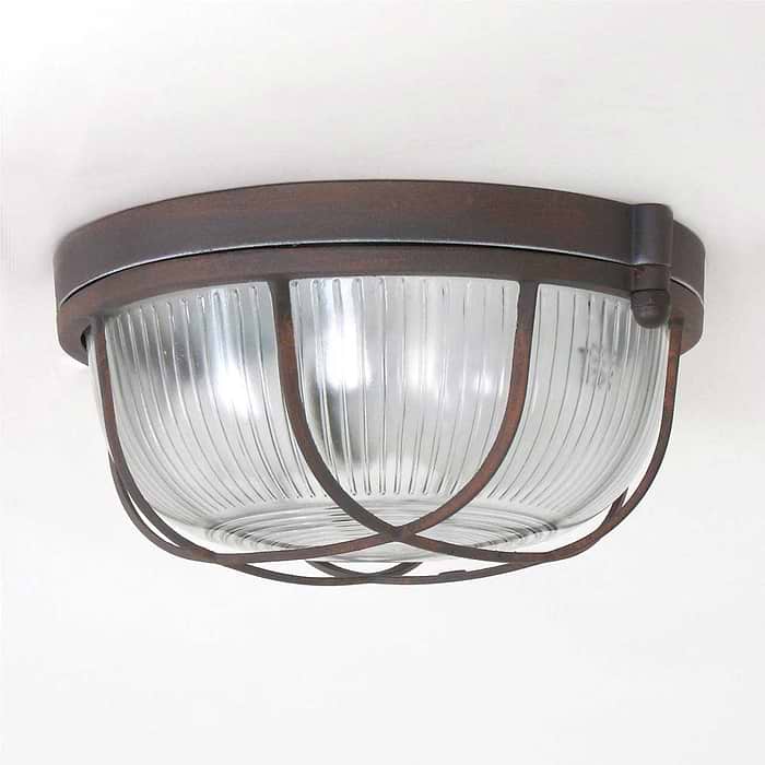 Industriële plafondlamp - industriële wandlamp- 1-lichts rond klein MEXLITE - 1342B - industriële plafondlamp - industriële wandlamp - industrielamp - Mexlite- Industrieel - Landelijk- Bruin  - Metaal Glas