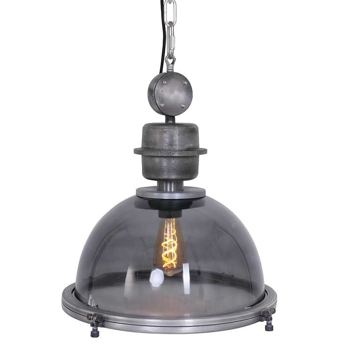 industriële hanglamp 1-lichts E27 grey glass STEINHAUER - 1452GR - Industrielamp - Industrie Hanglamp - Steinhauer - Bikke l- Industrieel - Landelijk- Grijs  - Glas Metaal