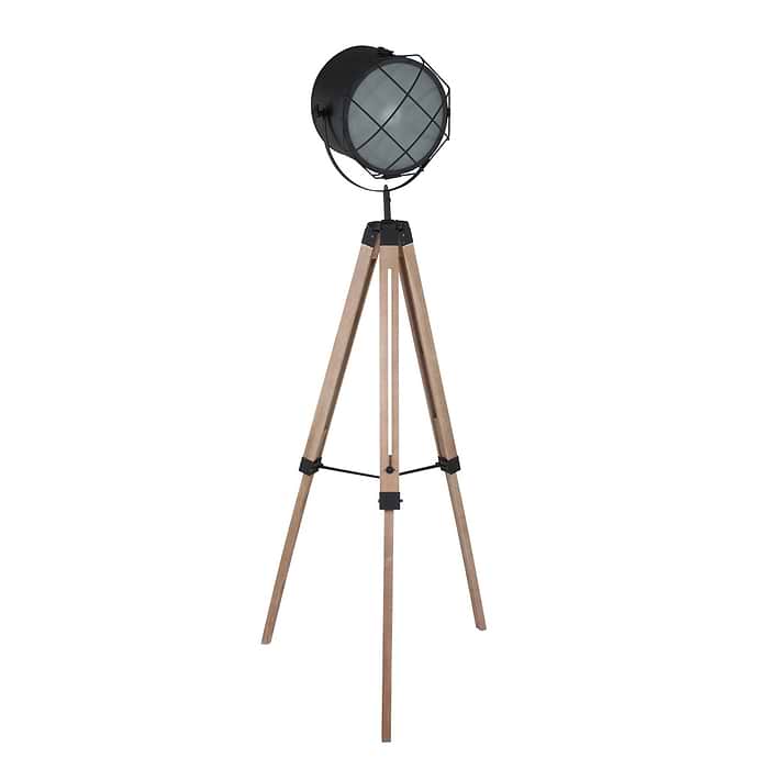Vloerlamp driepoot - industrieel - 160 cm - zwart metaal en beuken poten - dimbaar met schakelaar - E27 - in hoogte verstelbaar van 110 naar 160 cm - 1561BE - Dyce Mexlite