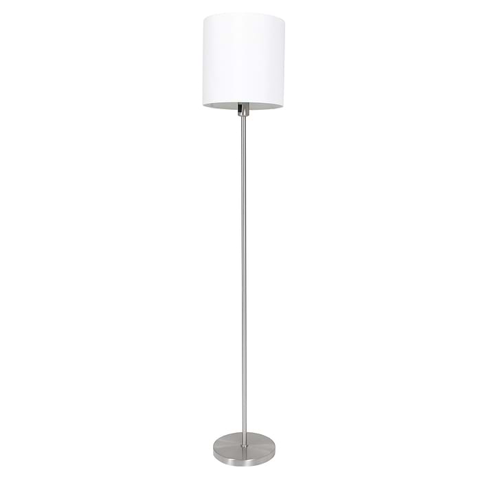 Vloerlamp - staal inclusief witte linnen kap - 160 cm hoog - Noor - 1564ST - Mexlite. De lamp is te bedienen met een schakelaar op het armatuur.