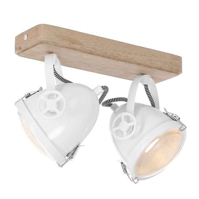 Spot 2-lichts GU10 - wit en hout - Michelle - Mexlite