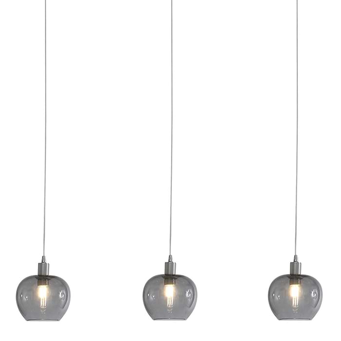 Hanglamp 3-lichts glas E14 - staal en grijs - Lotus - Steinhauer