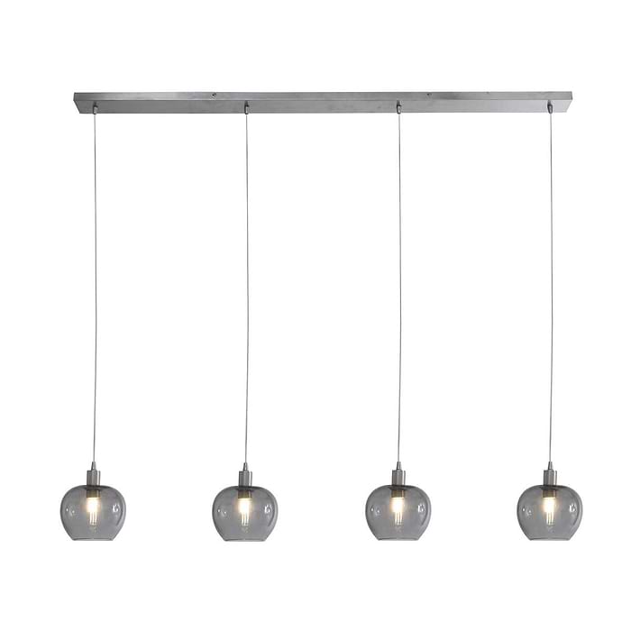 Hanglamp 4-lichts glas E14 - staal en grijs - Lotus - Steinhauer