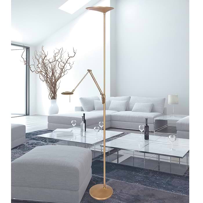 Vloerlamp 2-lichts LED leesarm knik - brons en wit - Zodiac LED - Steinhauer