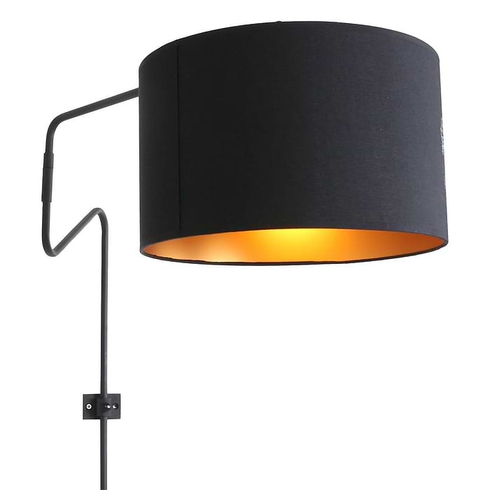 Wandlamp 1-lichts zwarte kap - zwart en goud - Linstrøm - Anne light & home
