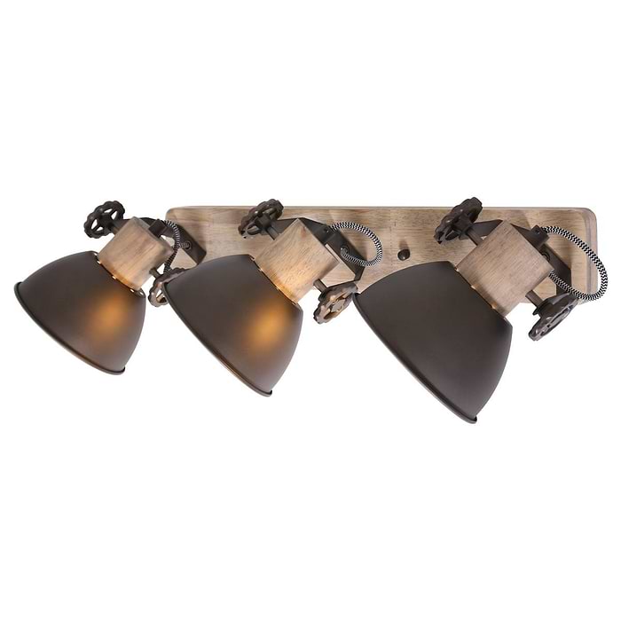 Spot 3-lichts E27 - antraciet en hout - Gearwood - Mexlite