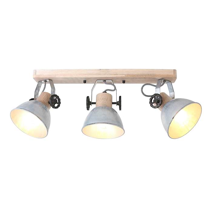 Spot 3-lichts E27 - nikkel en hout - Gearwood - Mexlite