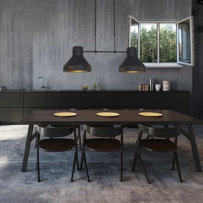 Hanglamp 2-lichts E27 40w - zwart en goud - Evy - Mexlite