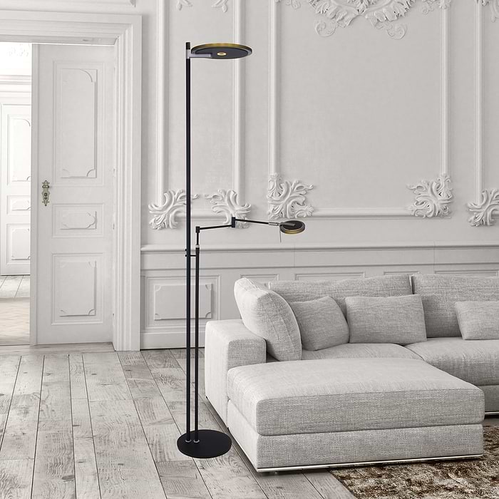 Vloerlamp 2-lichts LED knik grijs glas - zwart - Turound - Mexlite