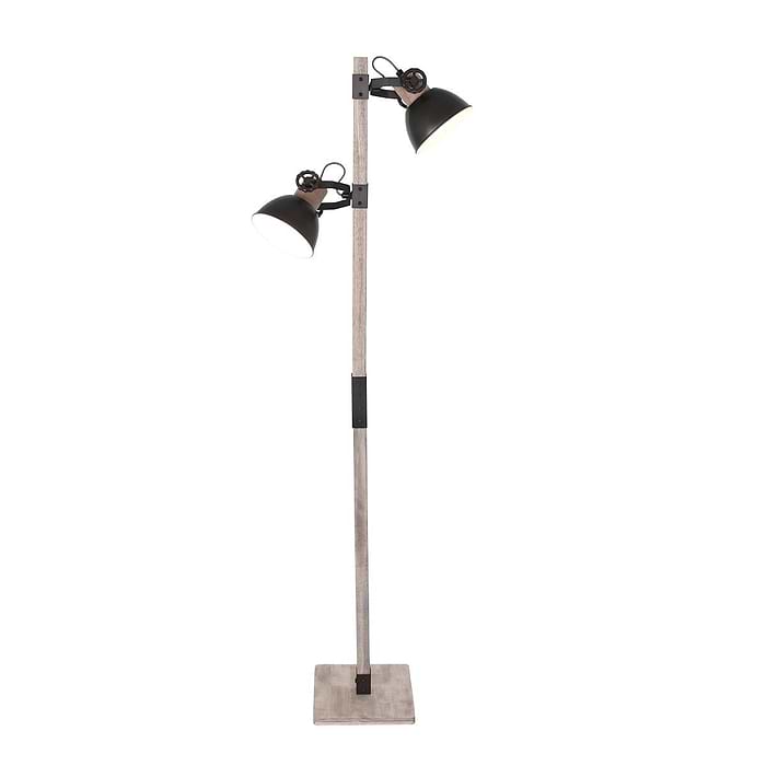 Vloerlamp 2-lichts E27 hout - antraciet - Gearwood - Mexlite