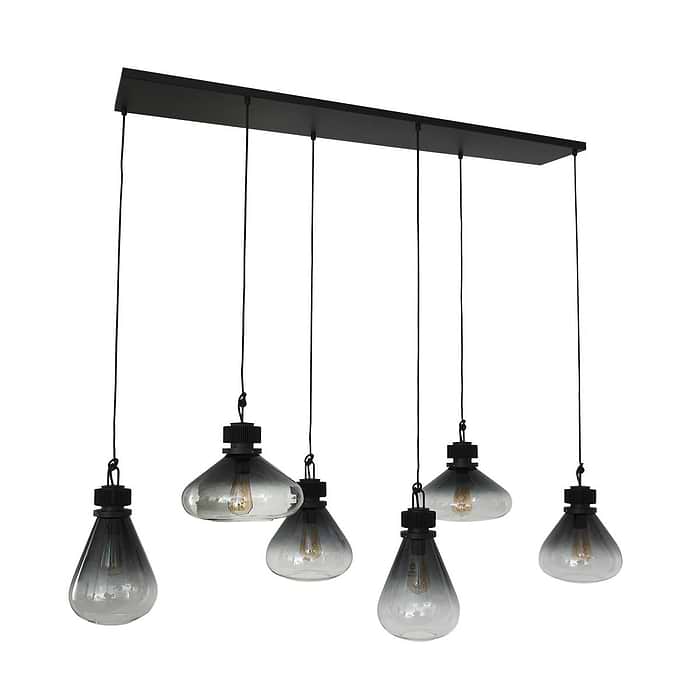 Hanglamp 6-lichts glas E27 - zwart en grijs - Flere - Steinhauer