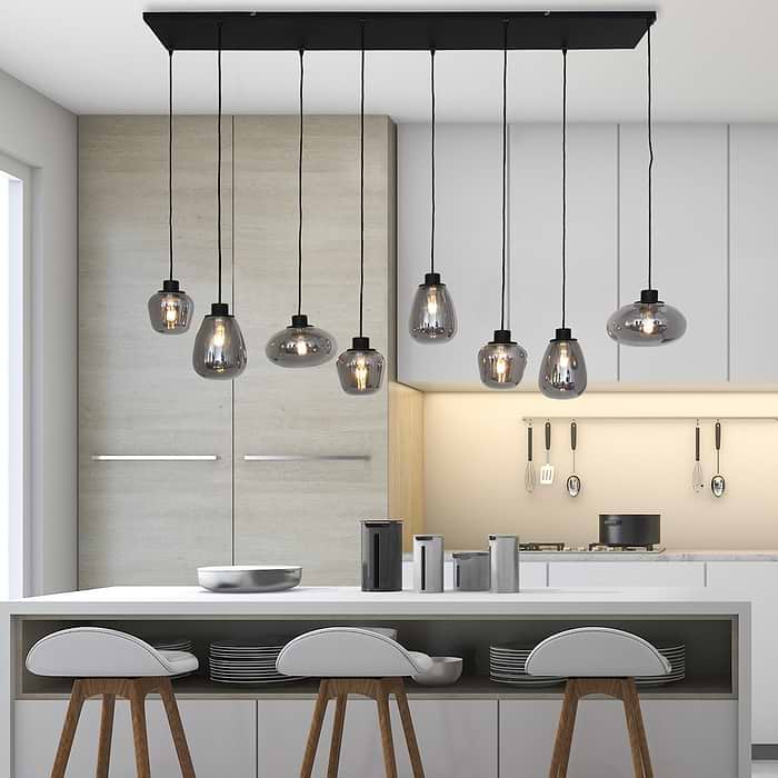 Hanglamp 8-lichts glas - zwart en grijs - Reflexion - Steinhauer