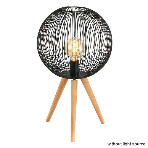 Tafellamp 1-lichts bol driepoot - zwart en hout - Spoetnik - Anne light & home