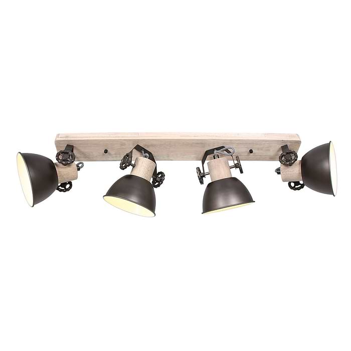 Plafondlamp - wandlamp - spot 4-lichts E27 - antraciet en hout - Gearwood - Mexlite